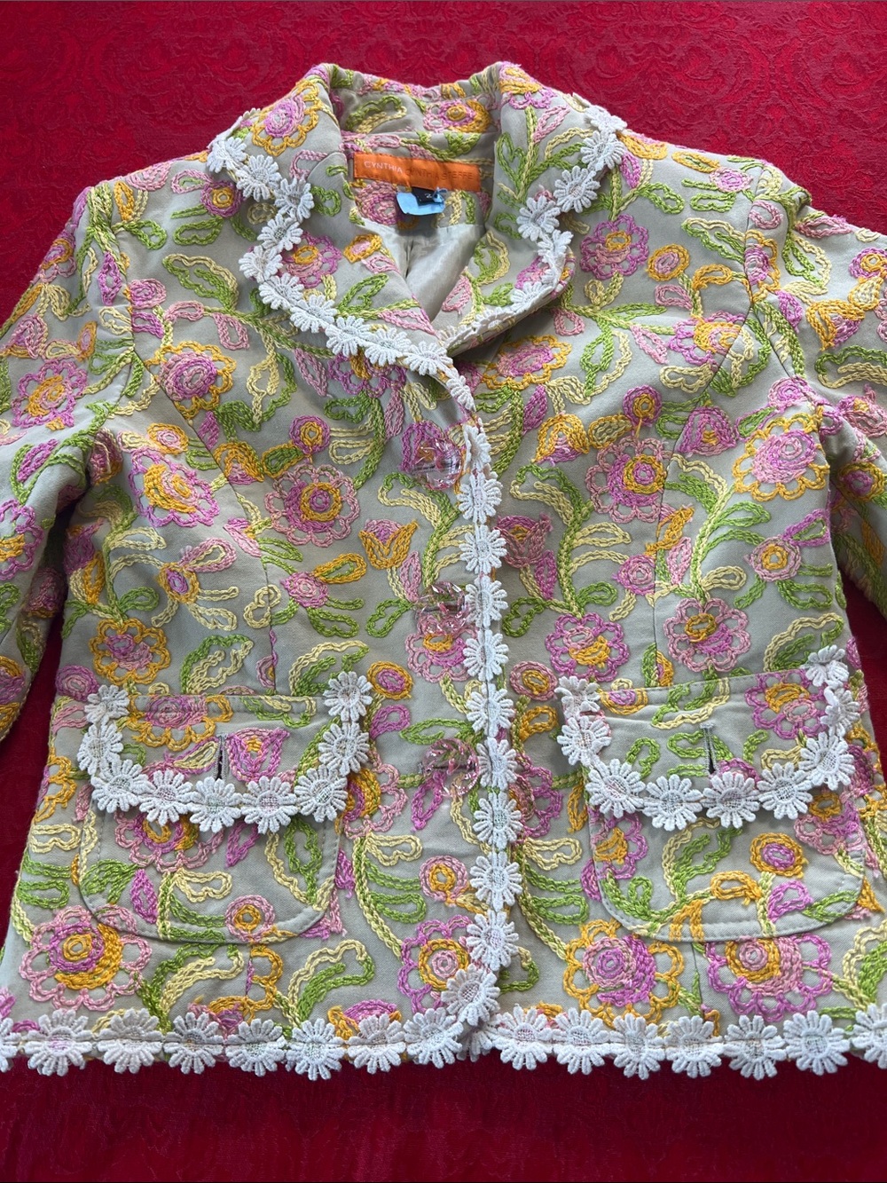 Cynthia Steffe Women's Floral Embroidered Jacket Size 2 Cotton Blend Made in USA